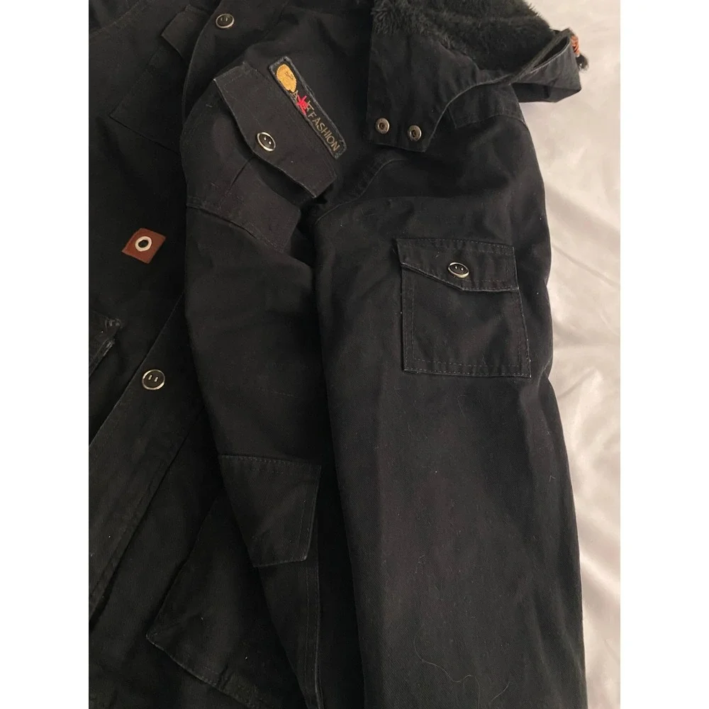 Now's Fashion Mens Utility Field Jacket GORPCORE Canvas Parka Size XL Black